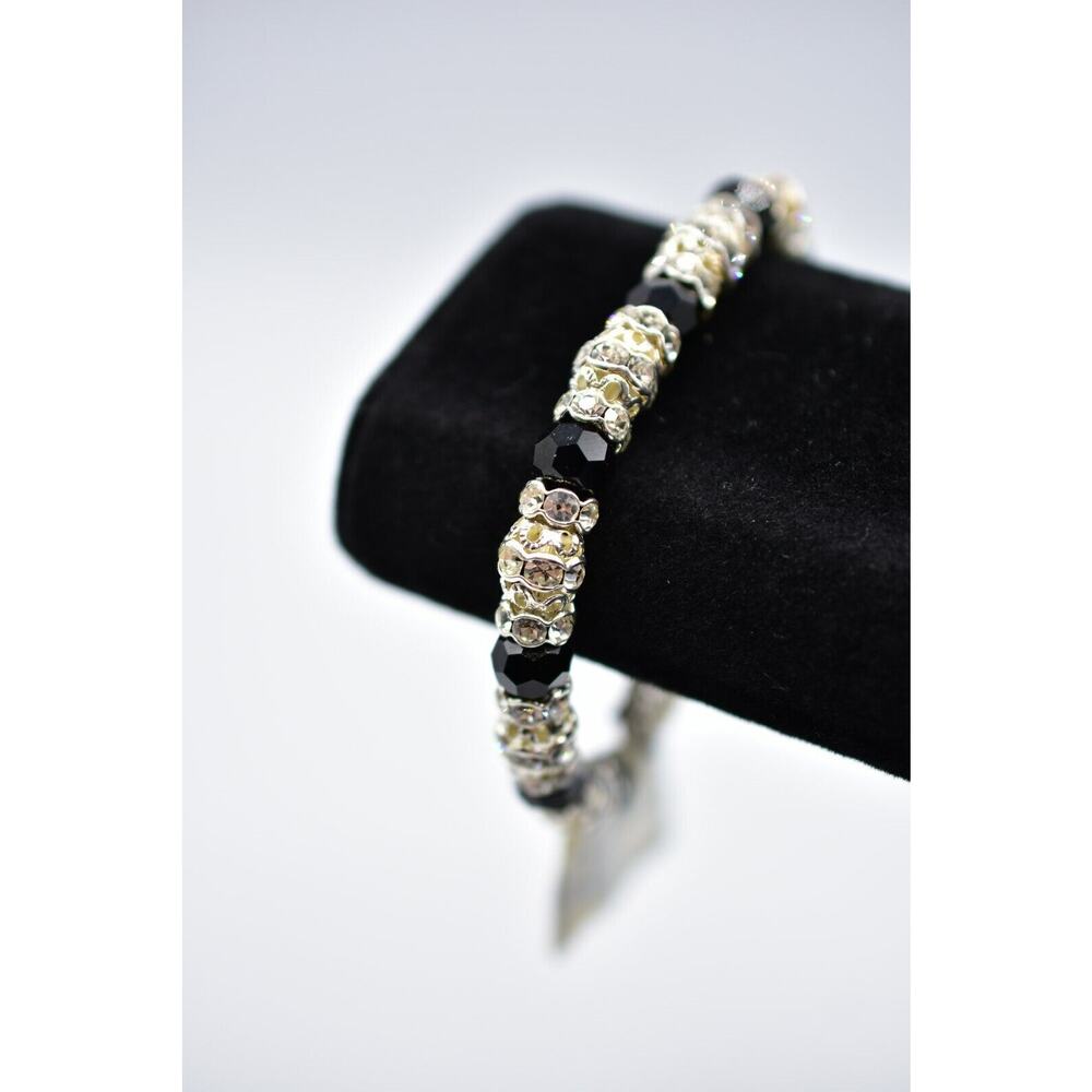 Vintage Crystal Bracelet Rhinestone Silver Black NOS NWT Nordstrom 80s Jewelry